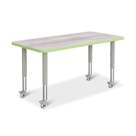 Jonti-Craft Berries Rectangle Activity Table, 24 in. x 48 in., Mobile, Driftwood Gray/Key Lime/Gray 6403JCM451